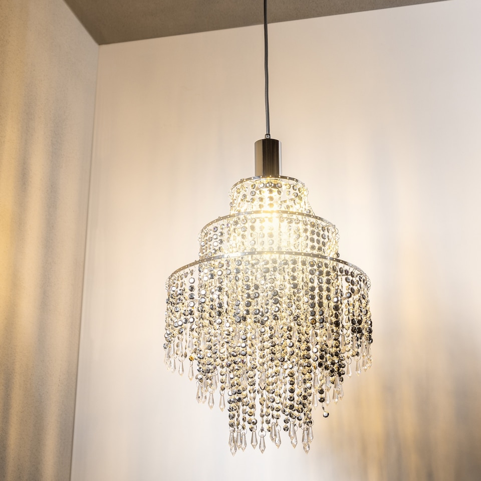 image 1 of CGC LIZA Three-Tier Extra Large Crystal & Chrome Ceiling Shade | Silver | Silver | Extra large