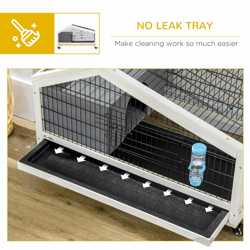 image 1 of PawHut Rabbit Cage with Water Bottle, Wheels, Plastic Slide-Out Tray - Dark Grey