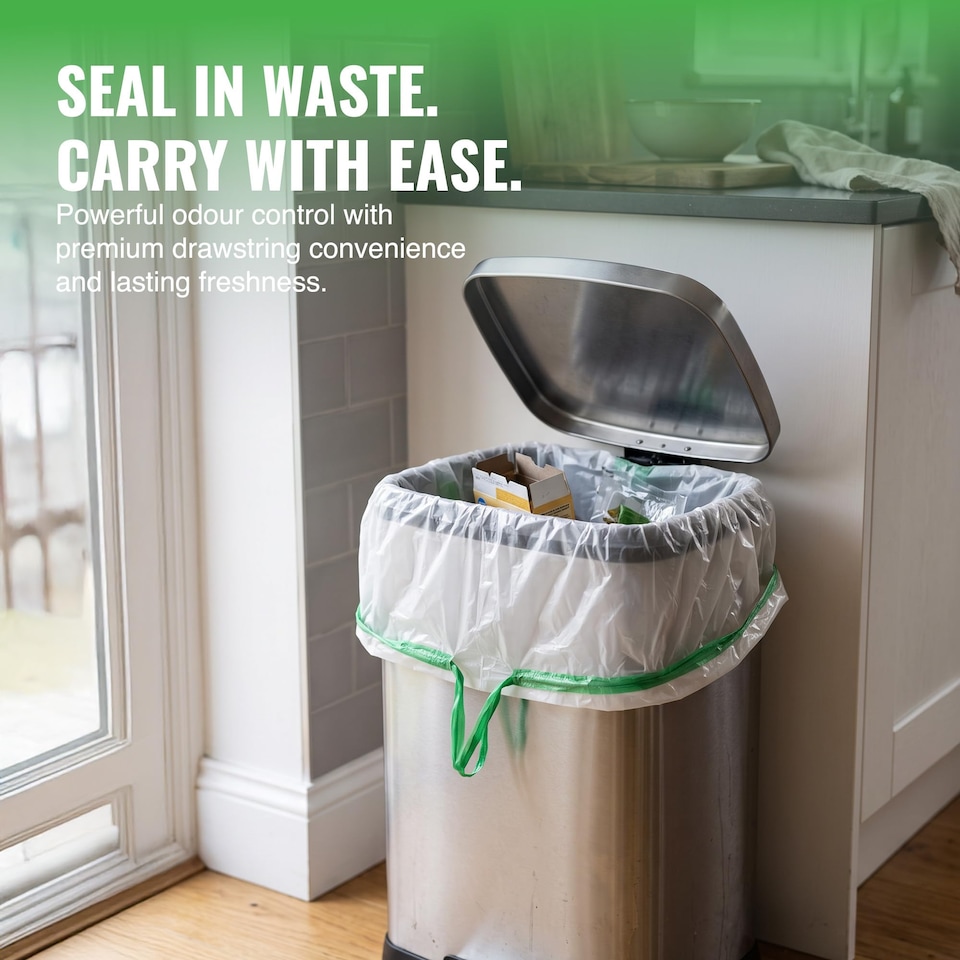 image 1 of Ecobag Extra Strong White Drawstring Kitchen Bin Liners Tear Resistant
