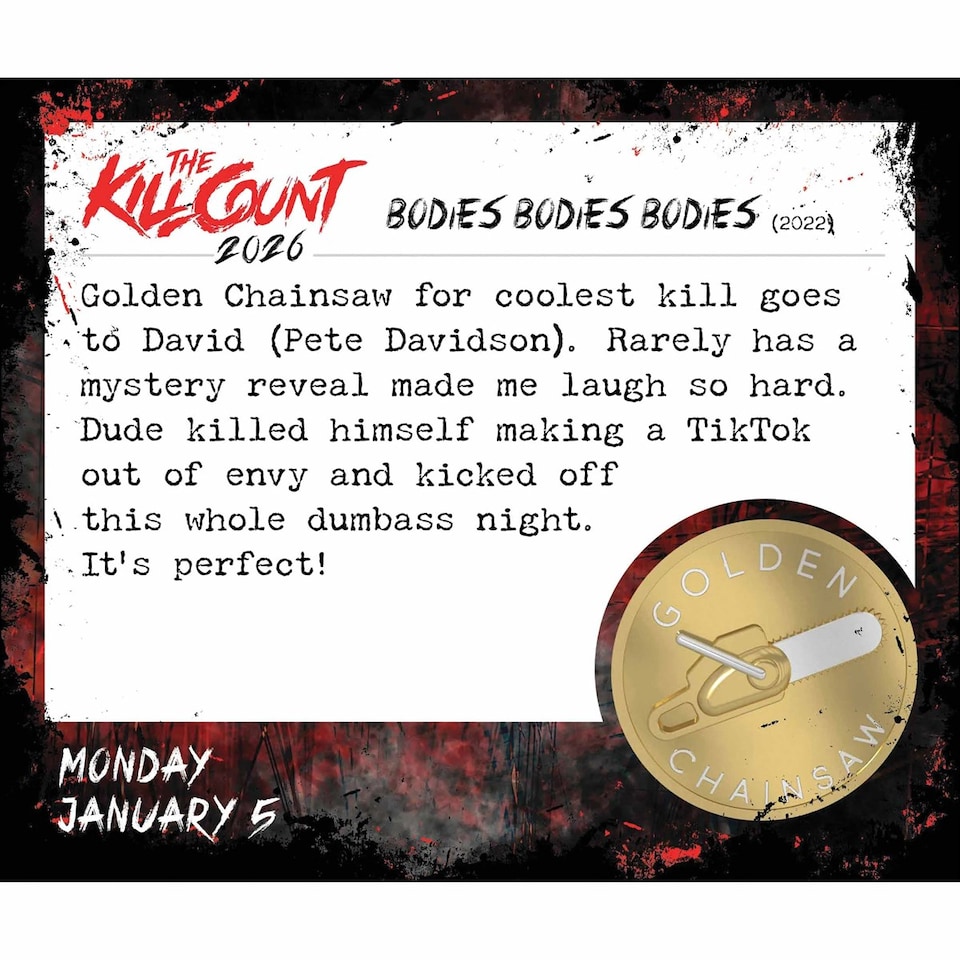 image 1 of Golden Chainsaws and Dull Machetes 2026 Calendar : Horror Movies by The Kill Count