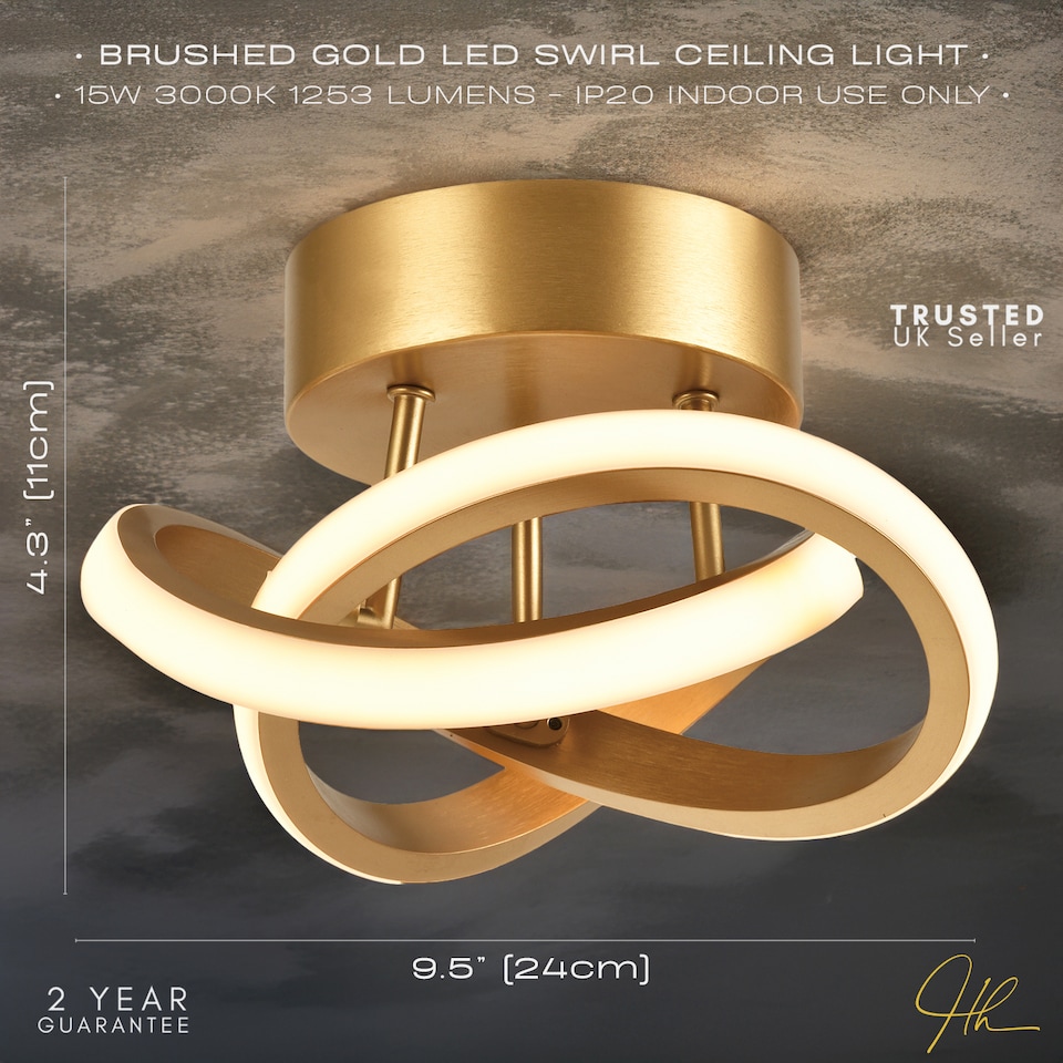 image 1 of Modern LED Gold Ceiling Light with Swirl Thick Metal Strip Creates 1253 Lumens | Gold