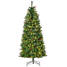 HOMCOM 5FT Prelit Pencil Christmas Tree w/ LED Light, Berry, Xmas Decoration