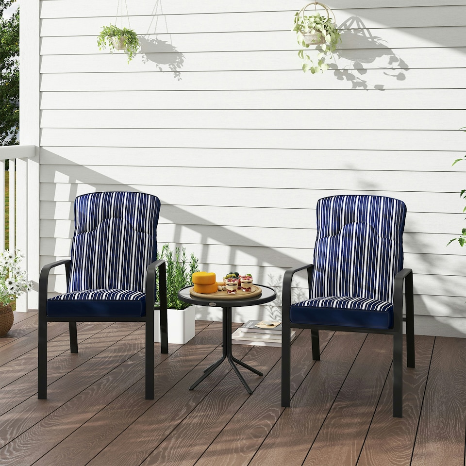 image 1 of Outsunny 3-Piece Recliner Garden Chairs and Tempered Glass Table Set, Blue