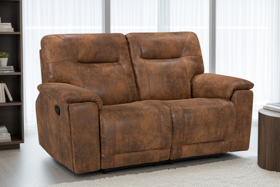 image 1 of Faux Leather Suede Brown 2 Seater Manual Recliner Sofa MURCIA