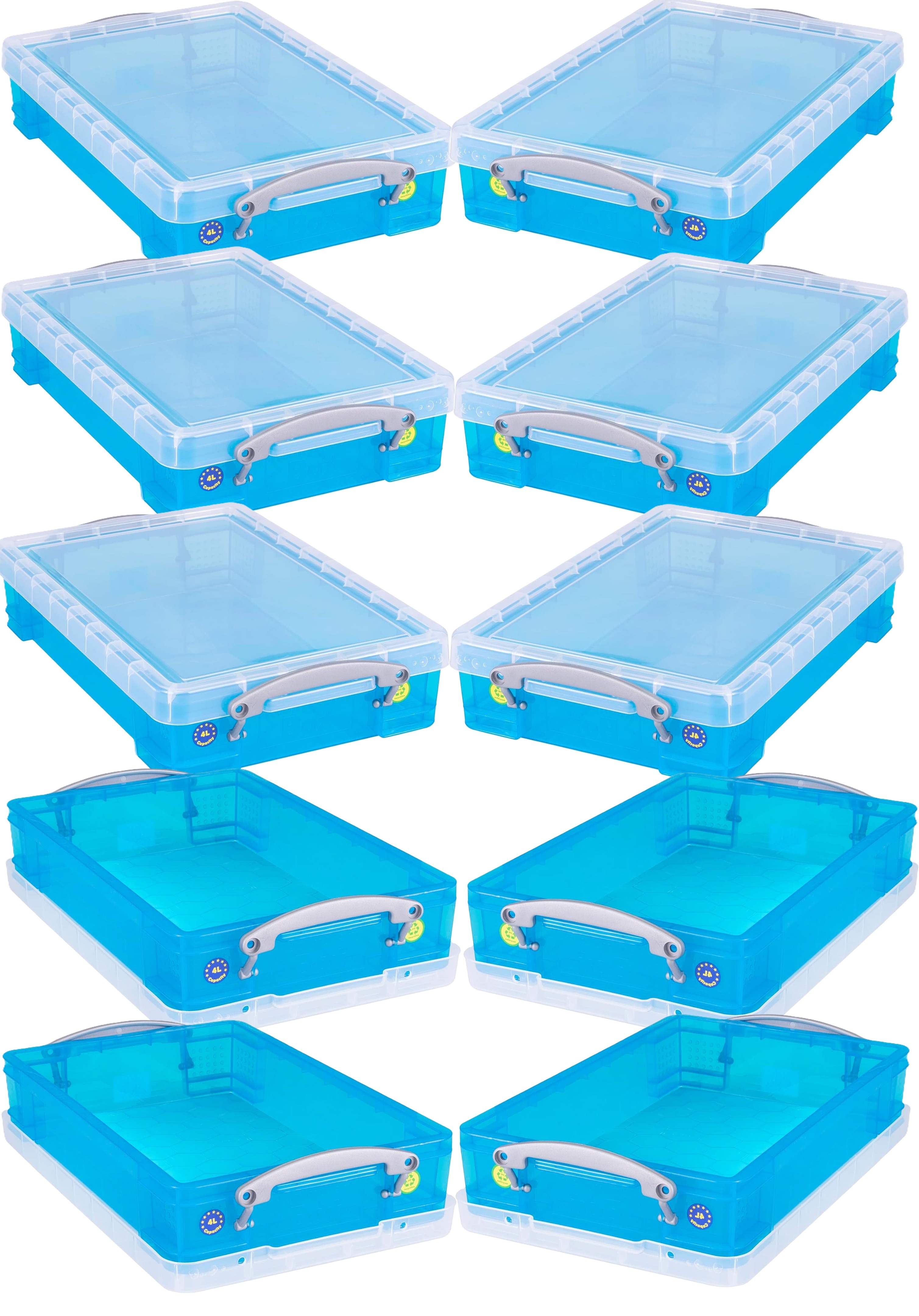 Really Useful Plastic Storage Box 4 Litre Transparent Blue Pack of 10
