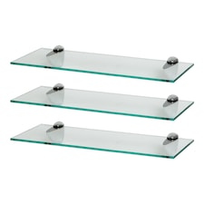 Harbour Housewares Floating Glass Shelf - 50cm - Metallic Brackets - Bathroom Shower Storage Vanity Display Unit Shelf | Silver | Chrome | 3