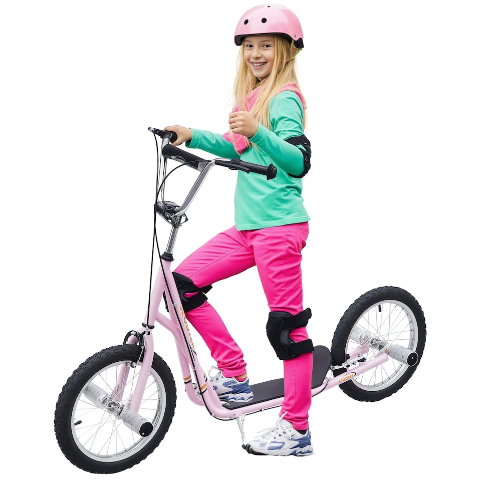 image 1 of HOMCOM Stunt Scooter, Kids Scooter with Big Wheels, Adjustable Height, Dual Brakes, for Ages 5+ Years | Pink
