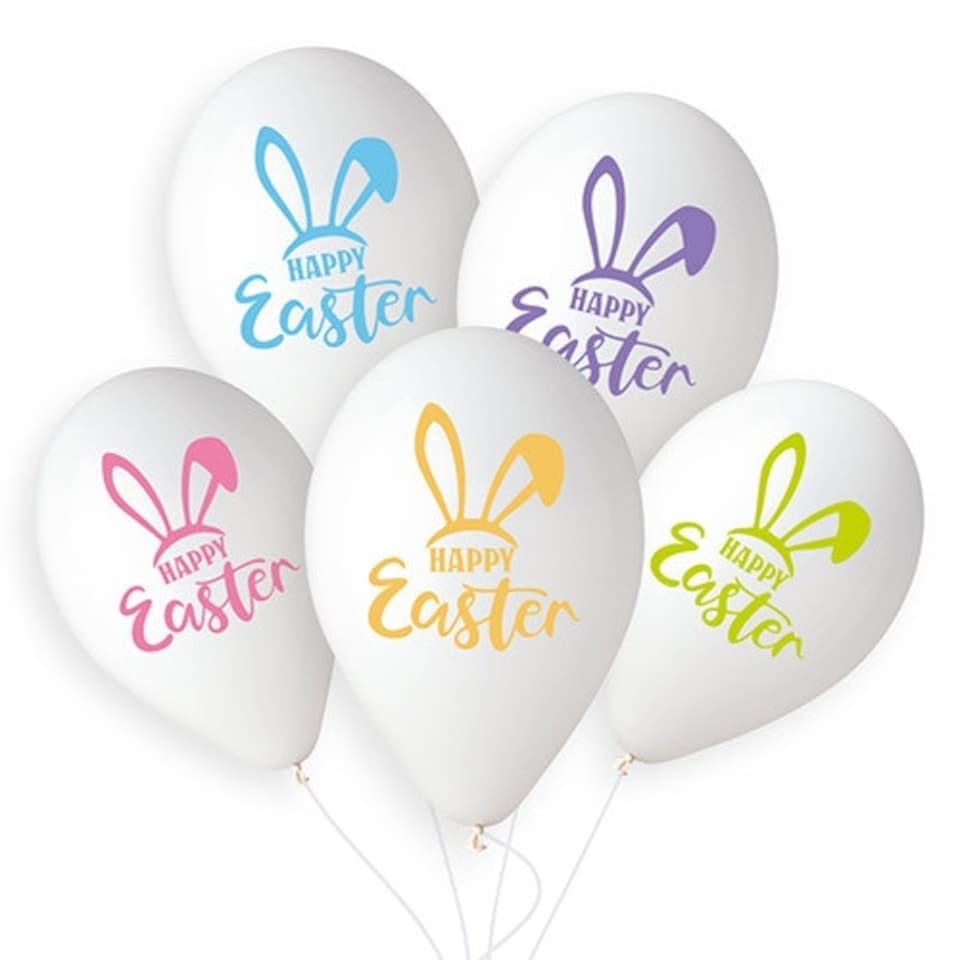 image 1 of Happy Easter Bunny White Latex Balloons 33cm / 13 in - Pack of 6
