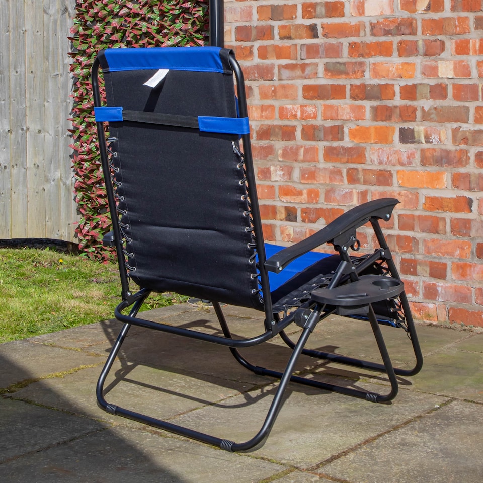 image 1 of Luxury Padded Multi Position Zero Gravity Garden Relaxer Chair Lounger in Blue & Black
