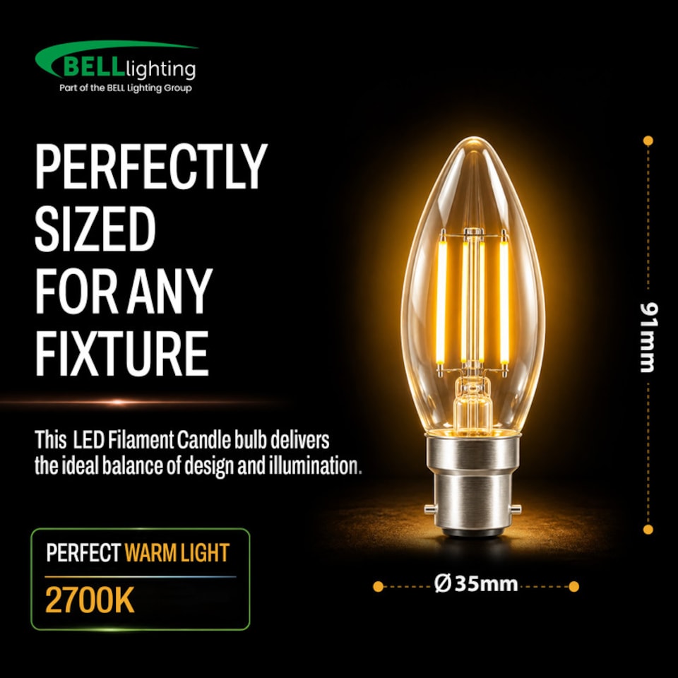 image 1 of BELL Lighting B22 LED Filament Candle Warm White 2700K 4.5W Energy Saving