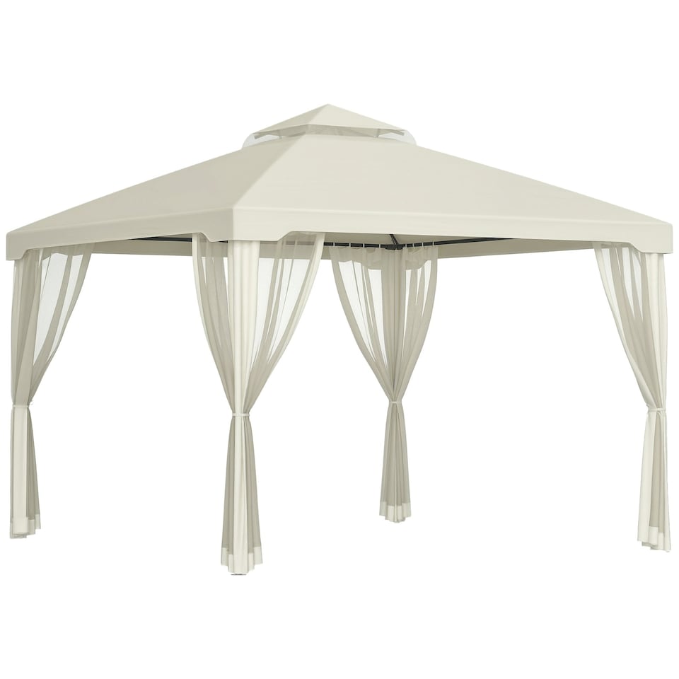 image 1 of Outsunny 3 x 3 m Metal Gazebo Garden Outdoor 2-Tier Roof Marquee Party White