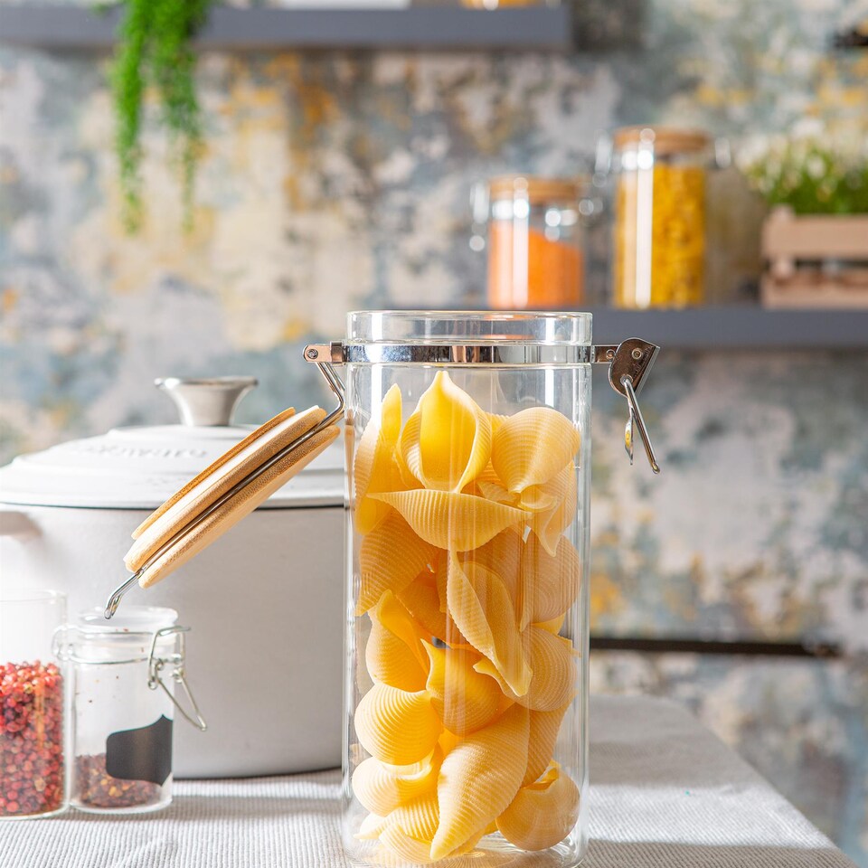 image 1 of Argon Tableware Glass Storage Jars with Wooden Clip Lids - 1.4 Litre - Pack of 3