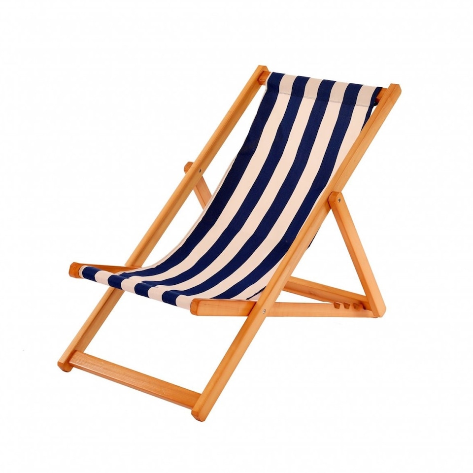 image 1 of Traditional Folding Hardwood Garden Beach Deck Chairs Deckchairs | Blue