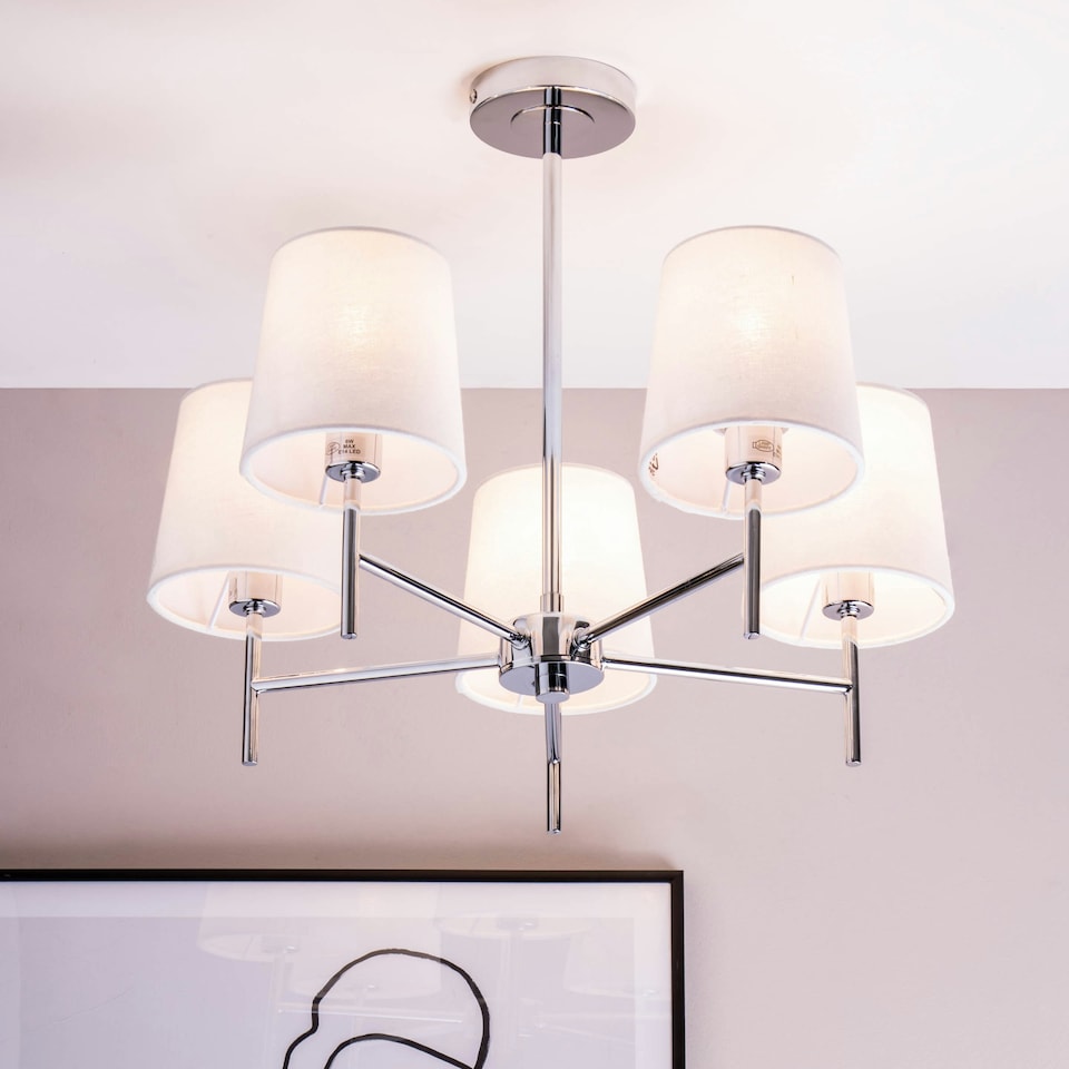 image 1 of BHS Mira 5 Light Ceiling Light with Natural Shades, Chrome