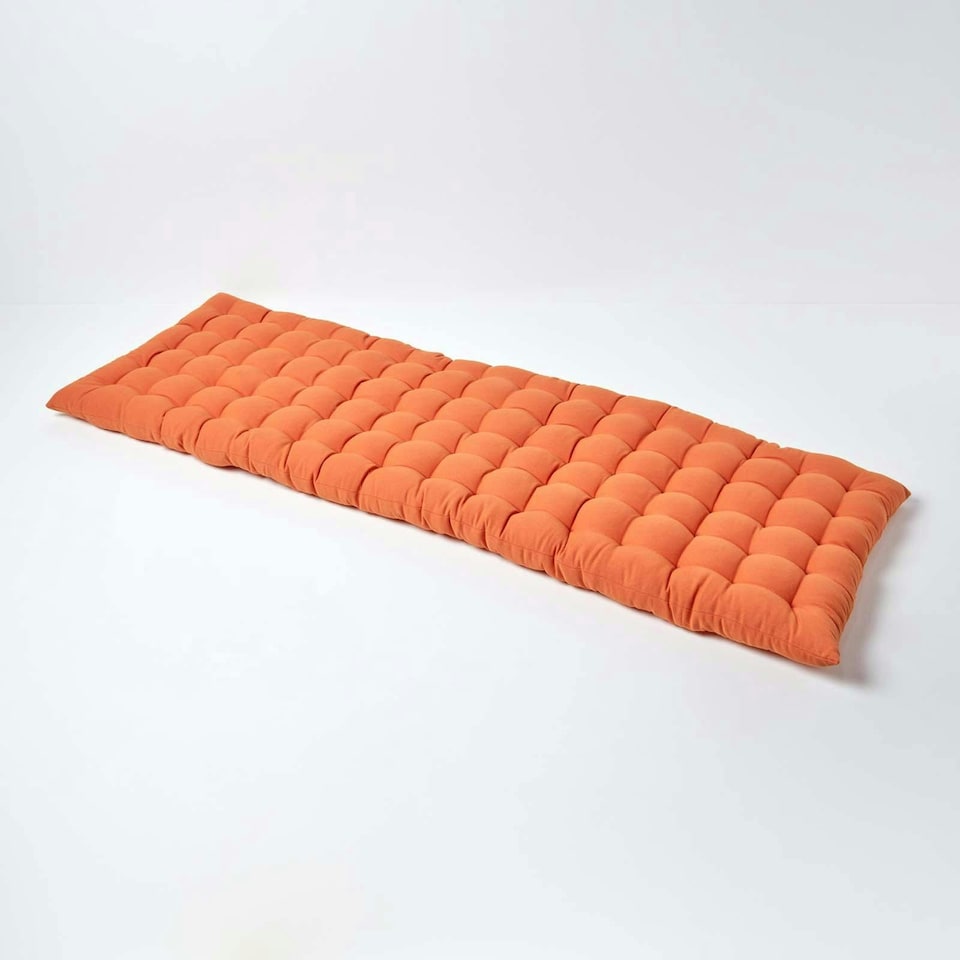 image 1 of Homescapes Garden Bench Cushion Luxury 3 Seater Cotton Indoor Outdoor Seat Pad | Orange | 143 x 48 cm | 1