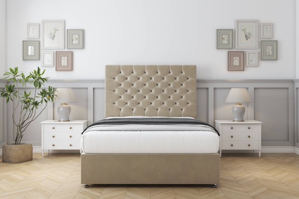 image 1 of Sloomy Mayfair Almond Coniston Divan Bed With Mattress 2 Drawers Footend With 26" Strutted Headboard 6' Super King | Cream | Almond | Super King | 1