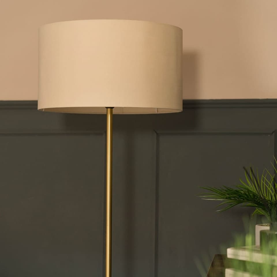 image 1 of ValueLights Tavel Brushed Gold Metal Floor Lamp with Table | Gold