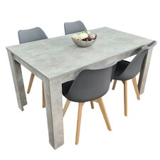 Modern Dining Table Set With 4 White Faux Leather Chairs Dining Room Furniture | White | One Size | 5