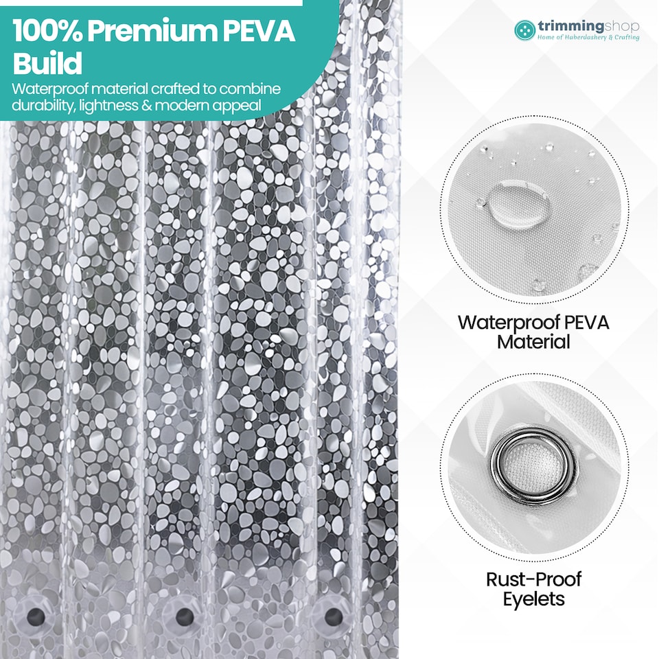 image 1 of PEVA Transparent Waterproof Shower Curtain with 12 Hooks - 180x200cm