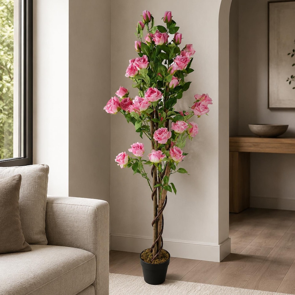 image 1 of Artificial Pink Rose Tree Large 150cm