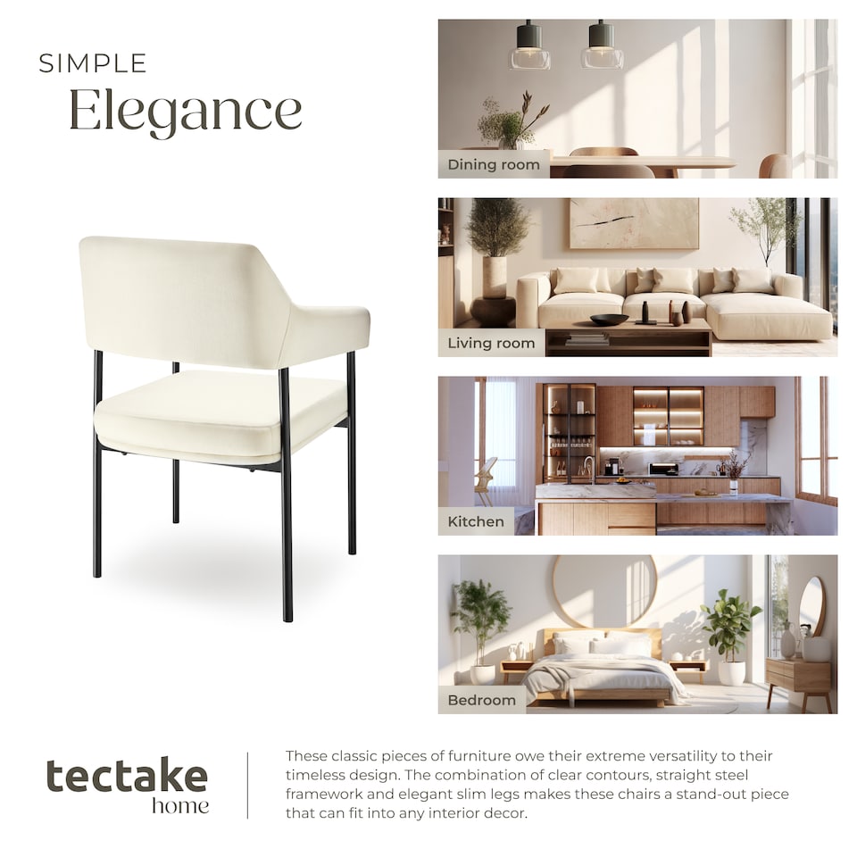 image 1 of Armchair Doe - durable fabric, black powder-coated legs, 120 kg load, 58 x 62 x 85 cm | White | velvet look off-white | 4