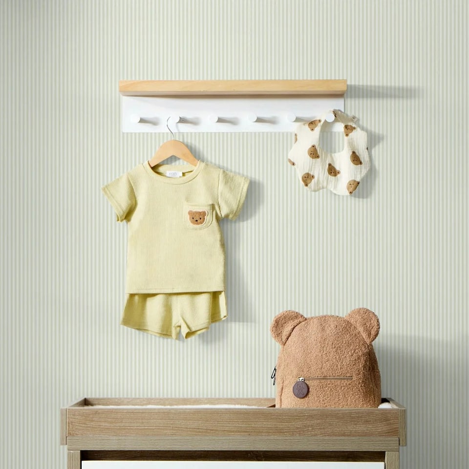 image 1 of Pin Stripe Wallpaper in Soft Sage | Green | Soft Sage