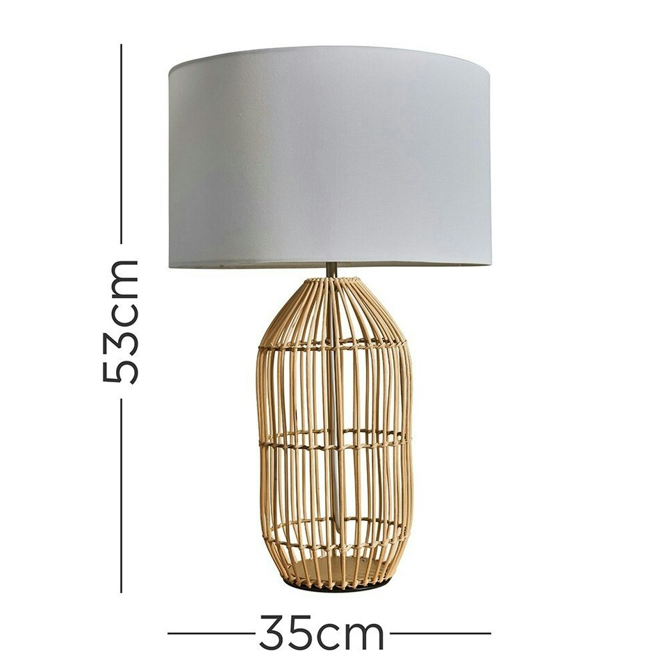 image 1 of ValueLights Natural Table Lamp Drum White Shade