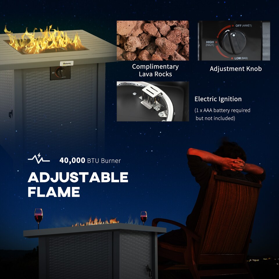 image 1 of Outsunny 40,000 BTU Gas Firepit Table with Protective Cover, Grey