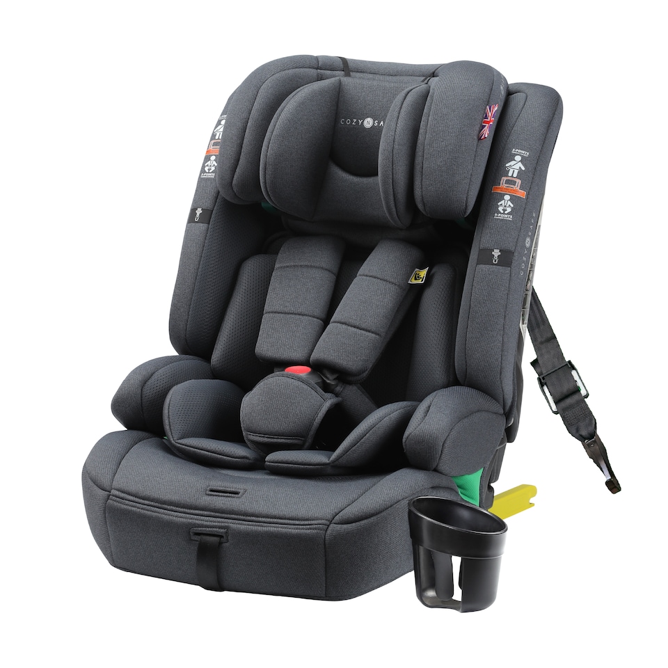 image 1 of Cozy N Safe Everest i-Size Car Seat 76-150cm, ISOFix & Top Tether, 5 Point Harness, Forward Facing High Back Booster, Adjustable Headrest, Cup Holder, Kids Car Seat 9 Months to 12 Years (Slate)