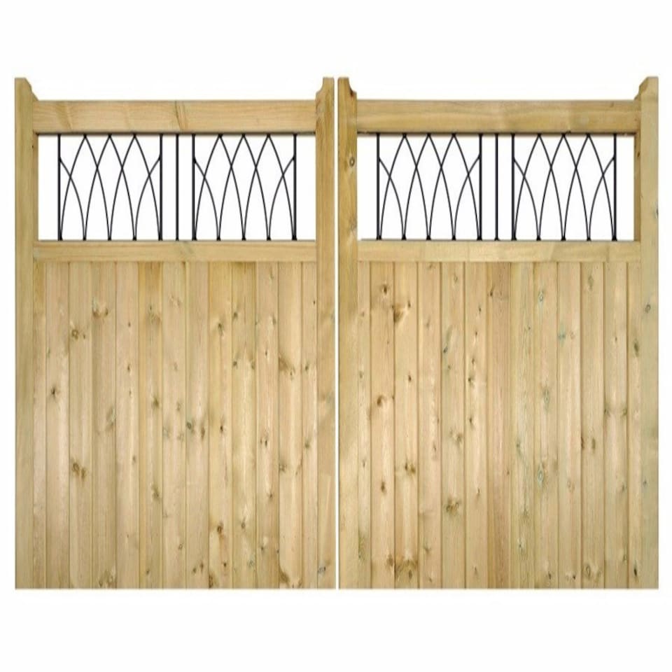 image 1 of Windsor Low Double Driveway Gate - Pressure Treated Scandinavian Redwood - W3000 x H1200 mm | Brown | 1