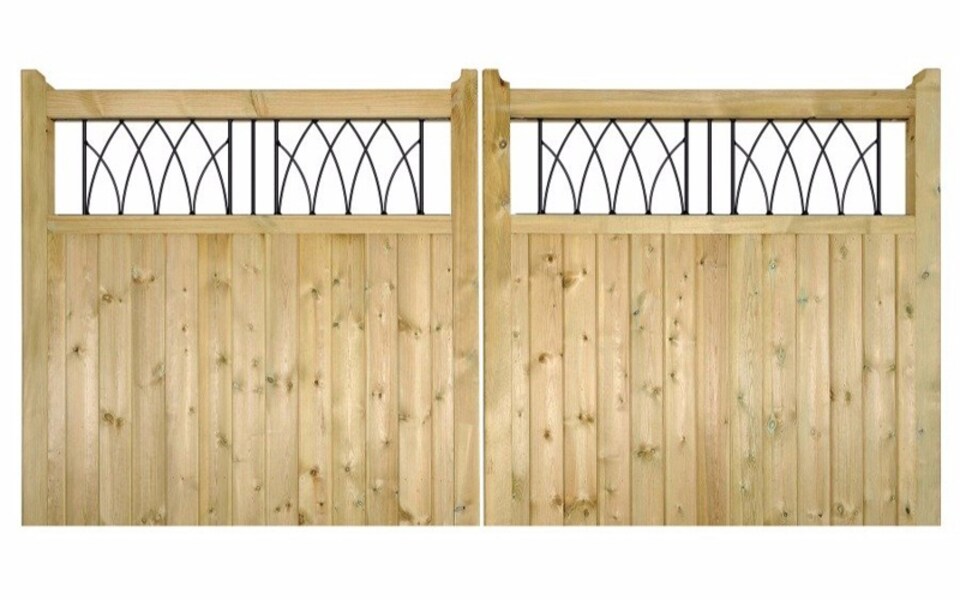 image 1 of Windsor Low Double Driveway Gate - Pressure Treated Scandinavian Redwood - W3000 x H1200 mm | Brown | 1