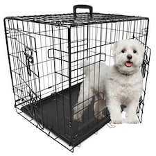 DogCrates+ Small Foldable Dog Crate with 2 Doors, Non-Chew Plastic Removable Tray, 24-Inch Black Black | S