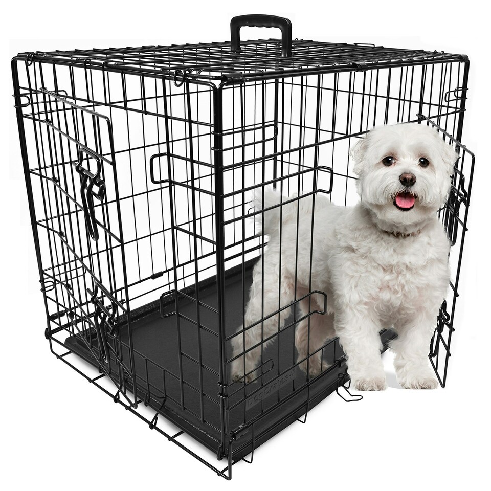image 1 of DogCrates+ Small Foldable Dog Crate with 2 Doors, Non-Chew Plastic Removable Tray, 24-Inch Black Black | S