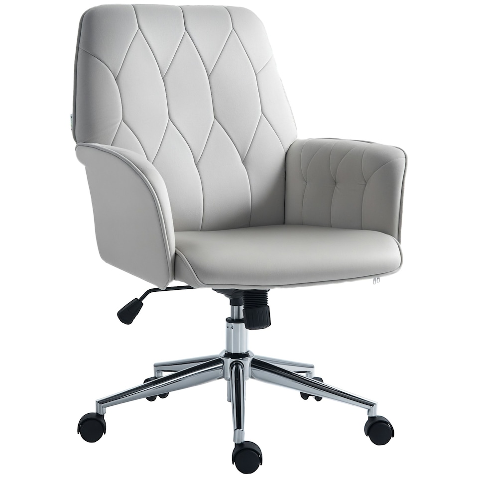 image 1 of Vinsetto Swivel Computer Chair with Arm and Tufted Backrest, Light Grey