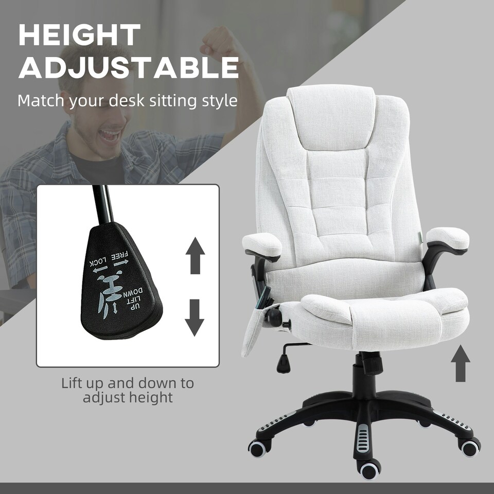 image 1 of Vinsetto Office Chair w/ Heating Massage Points Relaxing Reclining Cream White