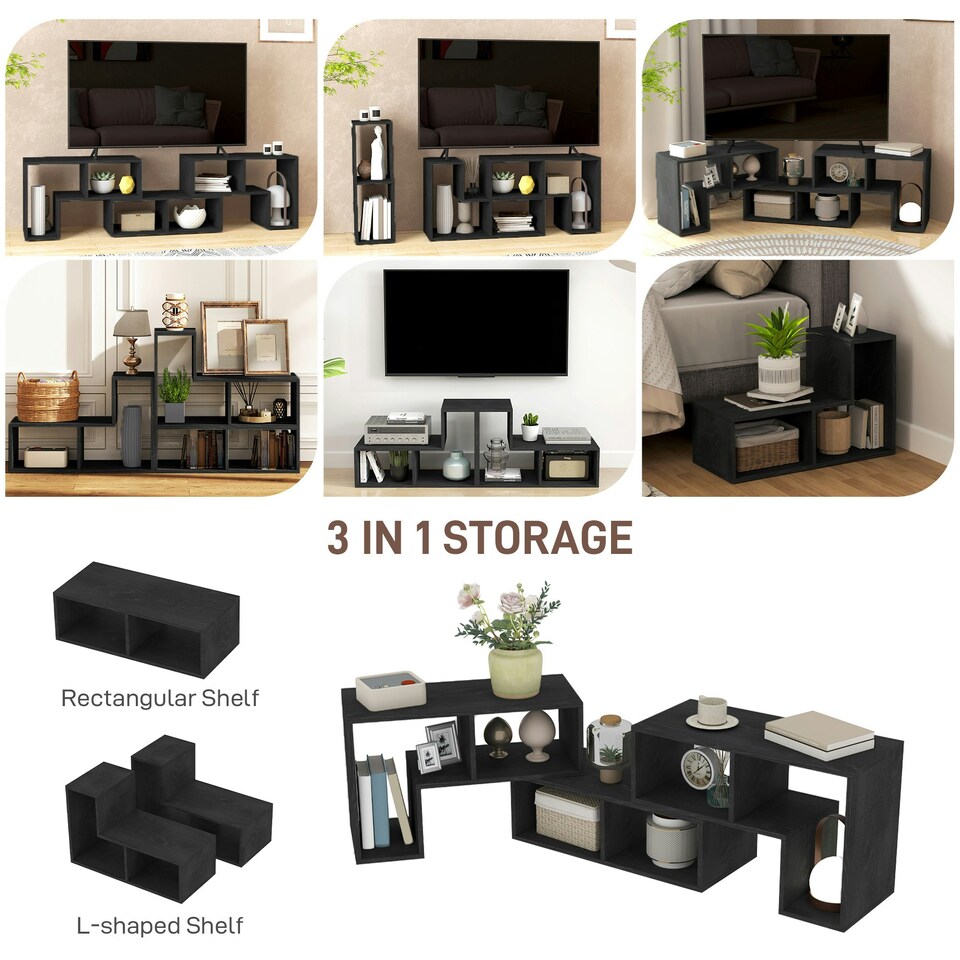 image 1 of HOMCOM TV Unit for TVs up to 75 Inches, Free Combination TV Stand, Black
