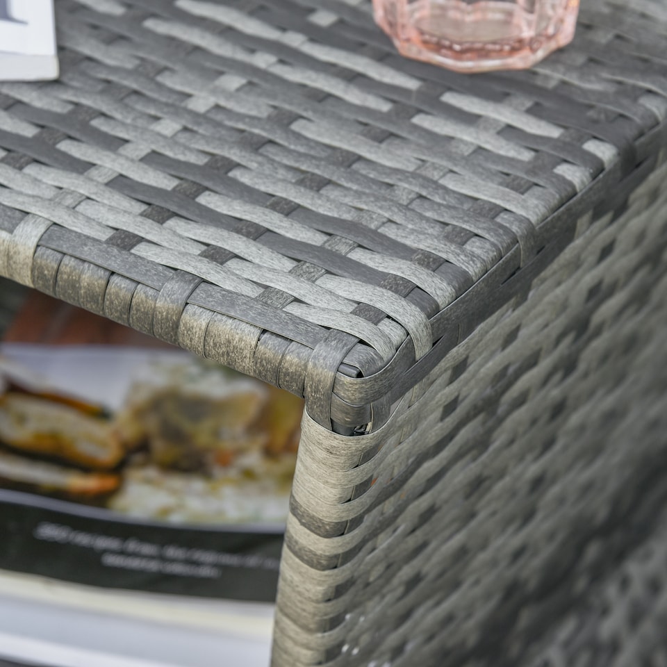 image 1 of Outsunny Rattan Wicker Tea Coffee Table w/ Umbrella Hole and Storage Space Grey