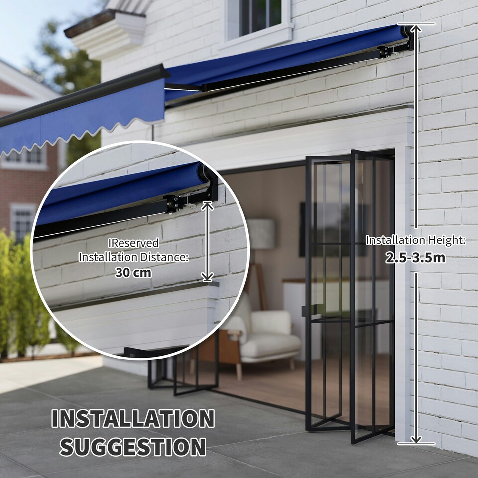 image 1 of Outsunny 2.5 x 2m Electric Awning with LED Light and Remote Controller Blue Blue