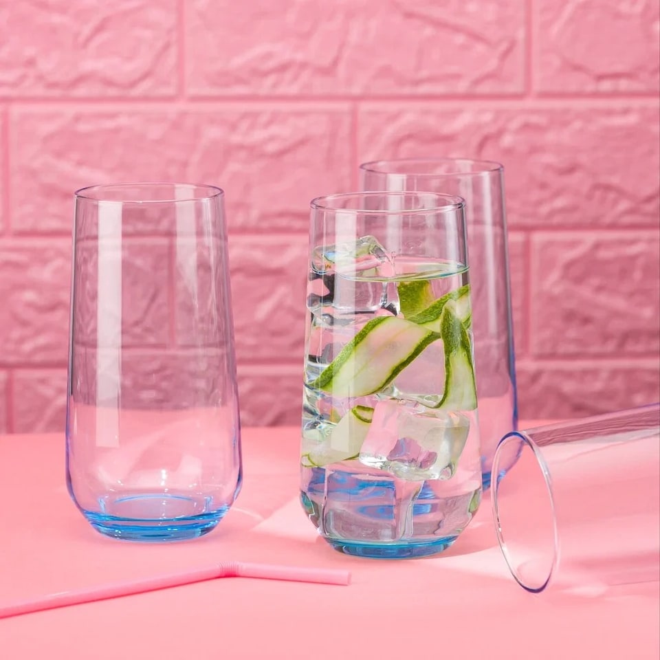 image 1 of Allegra Coloured Glasses Highball Tumbler Tall Short Cocktails Juice | Multi | Light Blue Highball | 470ml