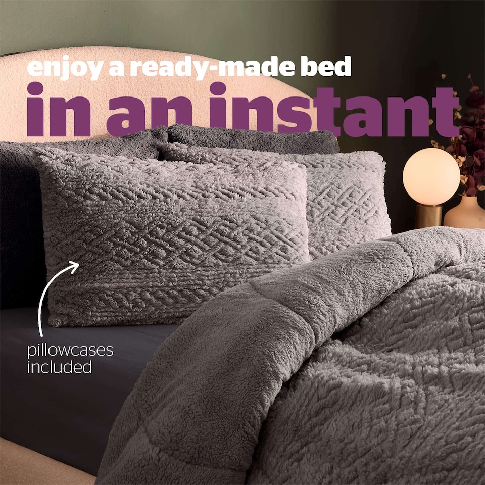 image 1 of Silentnight Teddy Fleece Coverless 10.5 Tog Duvet and Pillowcase Set | Grey