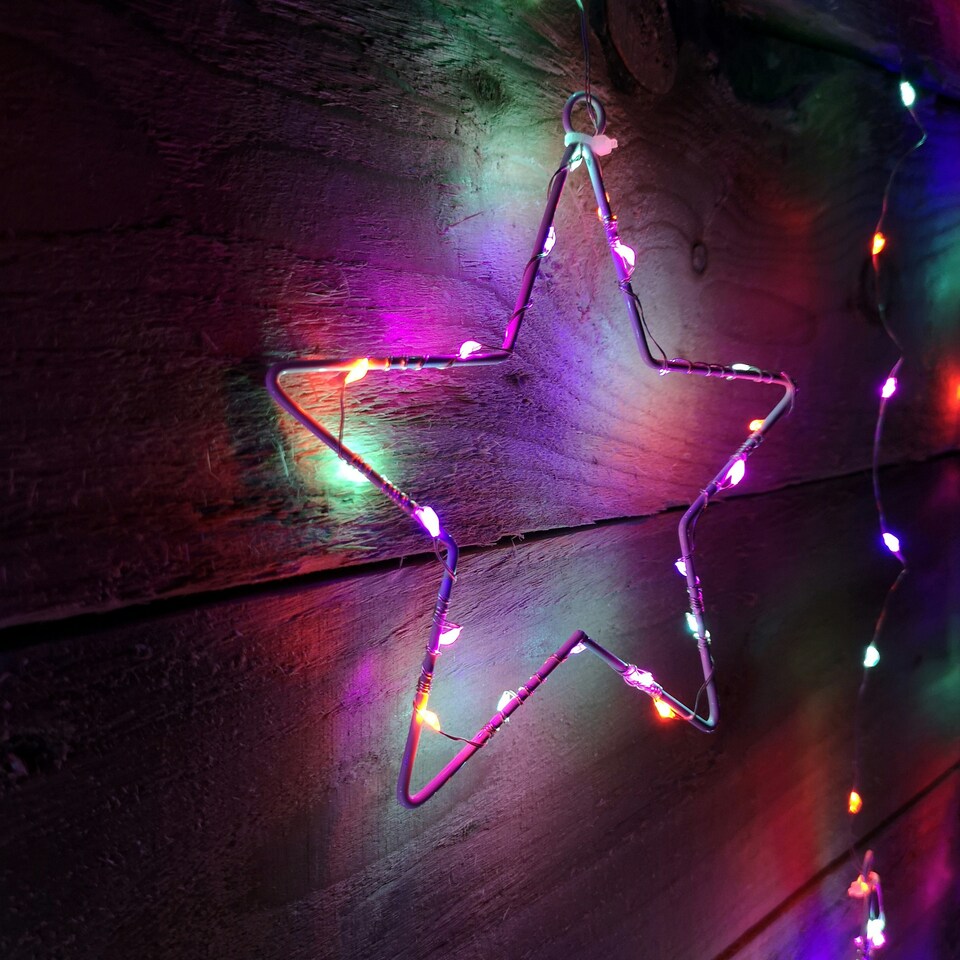 image 1 of 1.2m Premier Christmas Static Star LED Silver Pin Wire V Curtain Lights in Rainbow