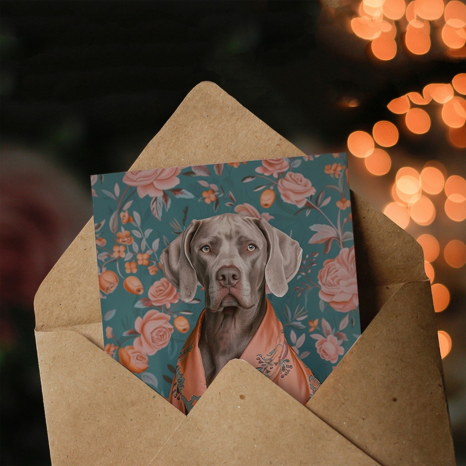 image 1 of German Weimaraner Dog Lover Floral Luxury Woman Her Birthday Card