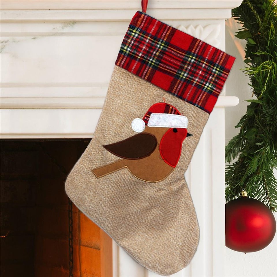 image 1 of Robin Design Christmas Stocking Traditional Festive Character Stocking for Fireplace & Holiday Decor