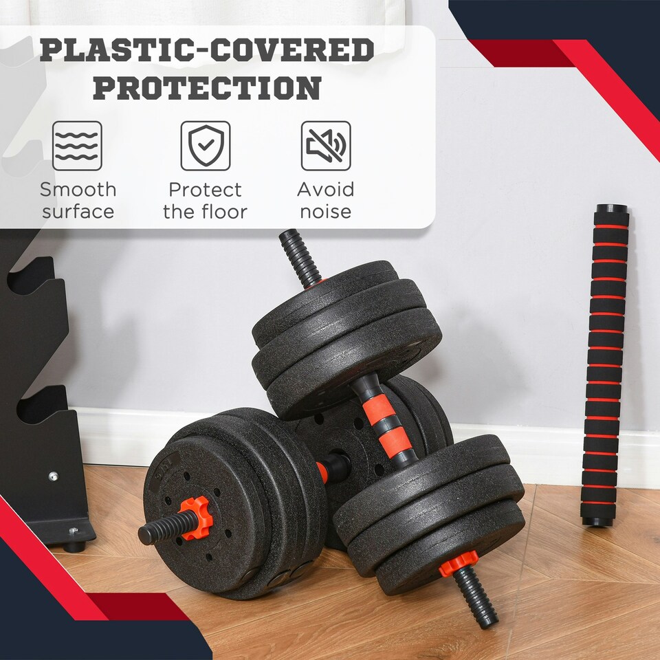 image 1 of HOMCOM 25kg Adjustable 2 IN 1 Barbell Dumbbells Weight Set for Body Fitness