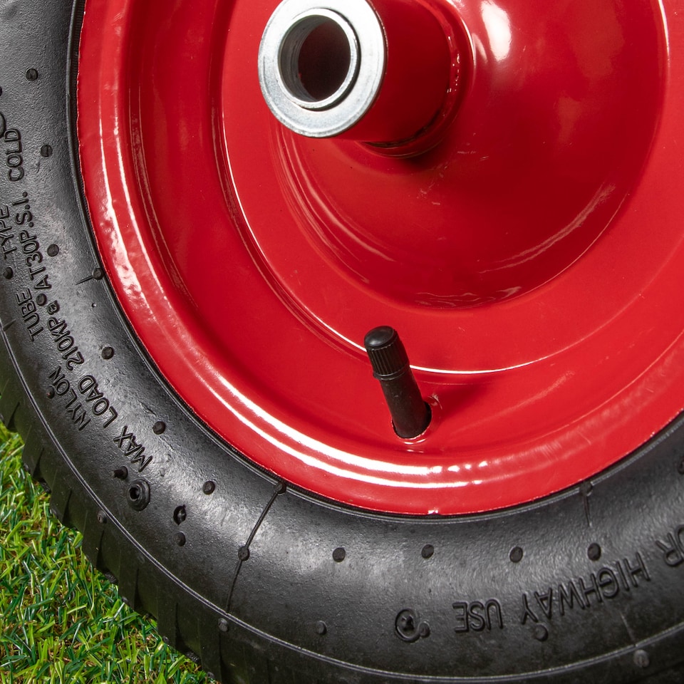 image 1 of Replacement 15" x 3.4" Pneumatic Heavy Duty Garden Wheelbarrow Wheel & Axel In Red