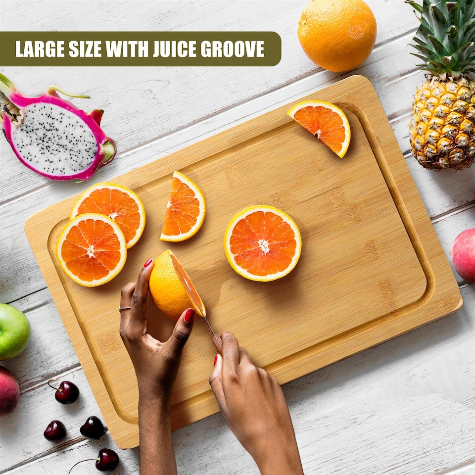 image 1 of GEEZY Bamboo Chopping Board Wooden Cutting Block Brown 37x25cm