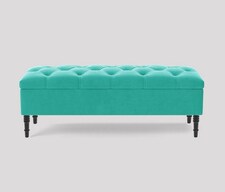 Alyana 137cm Wide Tufted Rectangle Ottoman Storage Bench - Upholstery Velvet Shoe Bench with Turned Wooden Legs