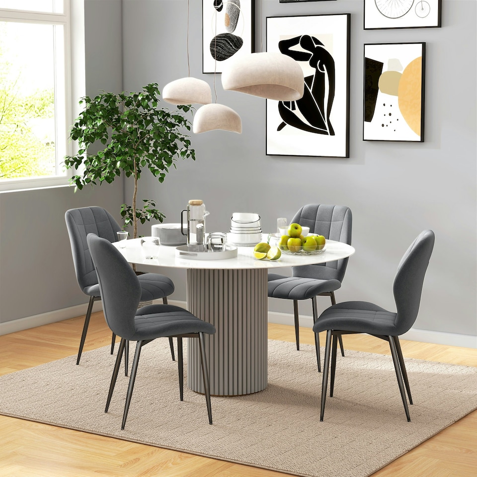 image 1 of HOMCOM Modern Style Kitchen Chairs Set of 4 with Flannel Upholstered, Dark Green