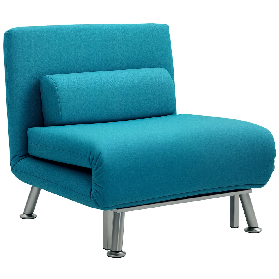 image 1 of HOMCOM Folding 5 Position Convertible Sleeper Chair Bed Dark Blue | Blue | Chair