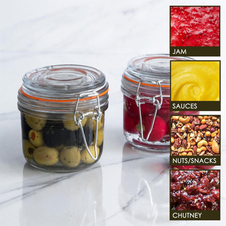 image 1 of Argon Tableware 6x Glass Storage Jars & Heart Labels Set - 200ml - 4 Seals Airtight Kitchen Storage Container Preserving Jar